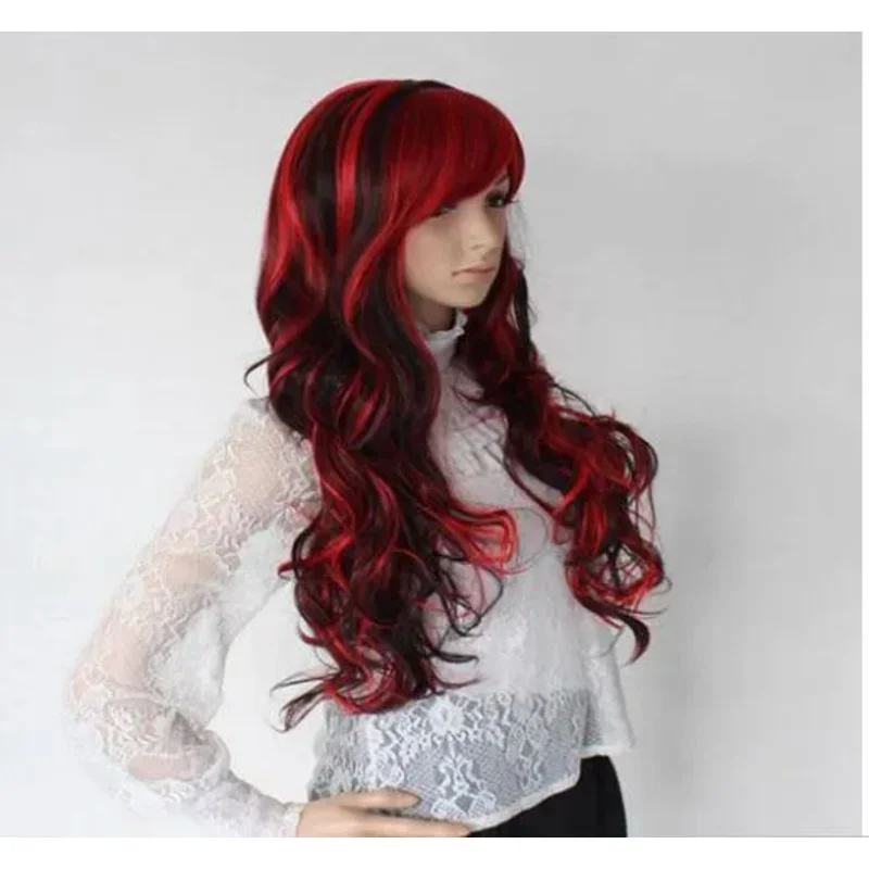 

New Women Sexy oblique fringe bobo Anime Heat Resistant Hair Cosplay Wig Curly Long Wave Wigs