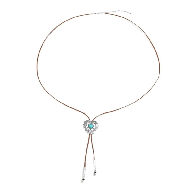 Bolo Tie Elegant Heart Necklaces for Teens Women Carvings Pendant Collar Jewelry