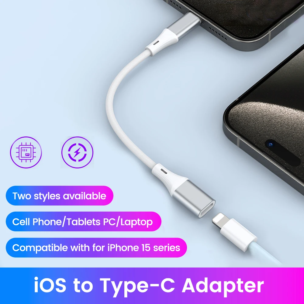 60W Type C To Lightning Adapter Lightning ios Male To Type C Female Fast Charging Data Cable for iPhone 15 iPad Macbook