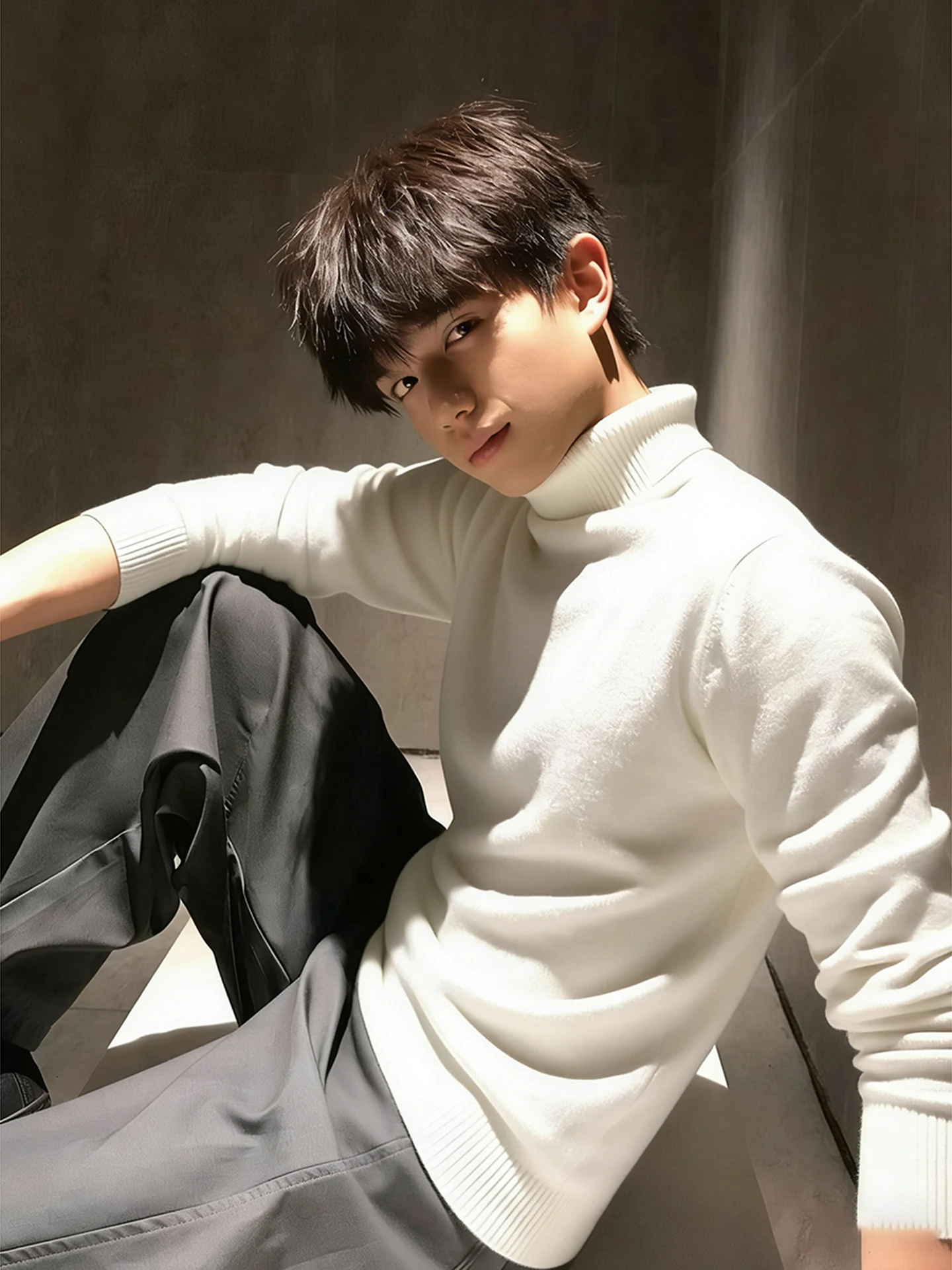 

White High Collar Fce Lined Thiened Knitted Sweater for Men Cleanfit Soft Comfortable Base Layer Autumn Winter ential