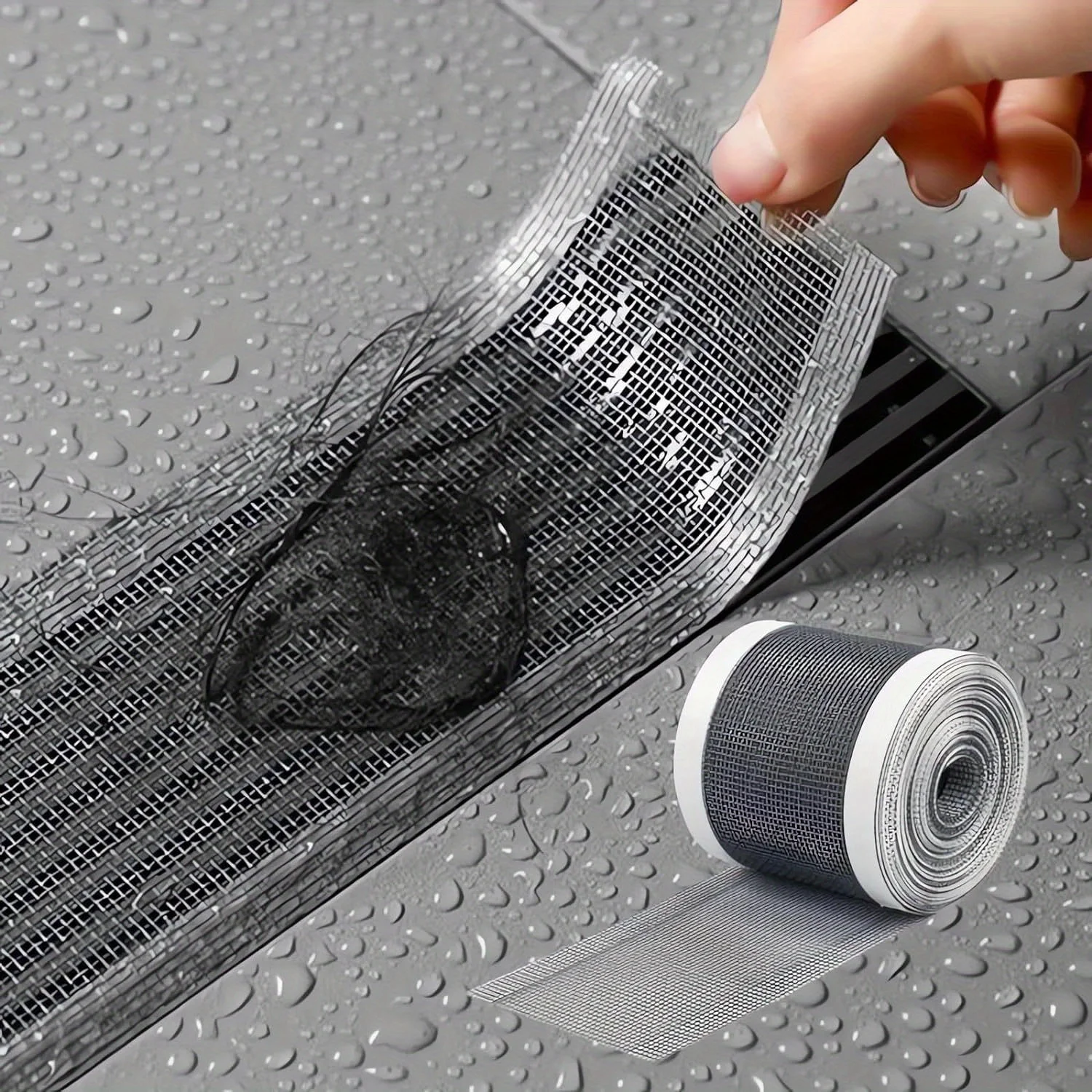 1/3 Rolls 196.85inch Cutable Shower Drain Hair Catcher, Self-Adhesive Floor Drain Stickers, Disposable Mesh Sink Strainer Filter