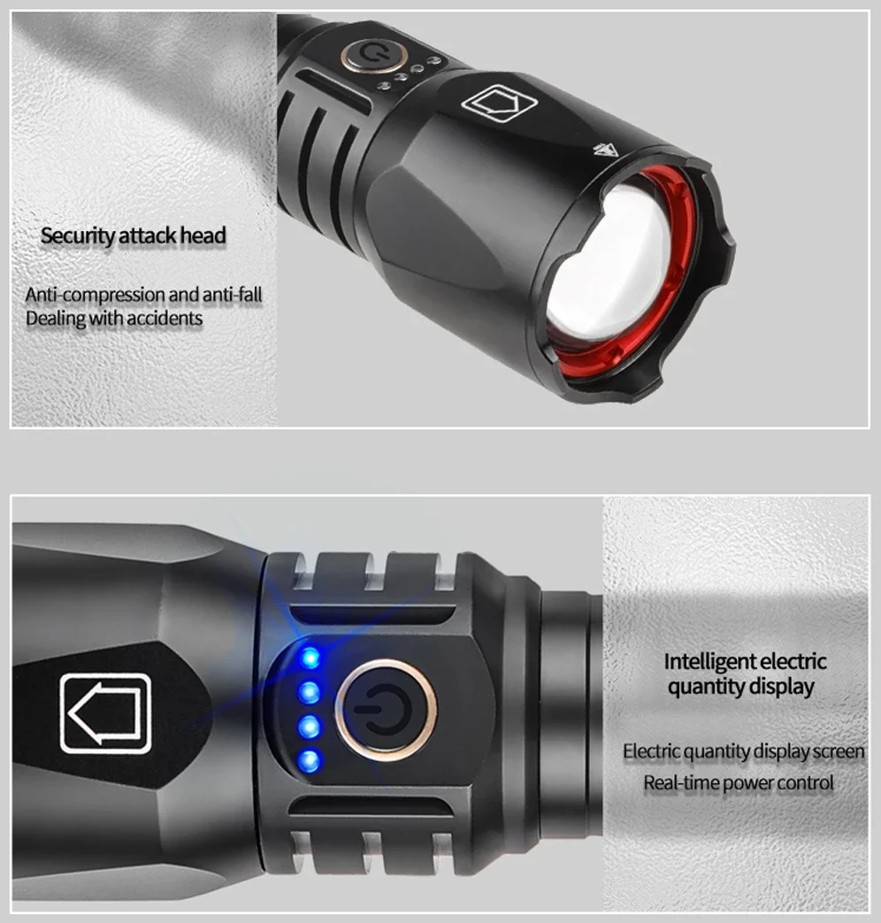 New Upgrade Memory function Powerful LED Flashlight TYPE-C USB Rechargeable Torch Shot Long 5000M Flash light Tactical Lantern