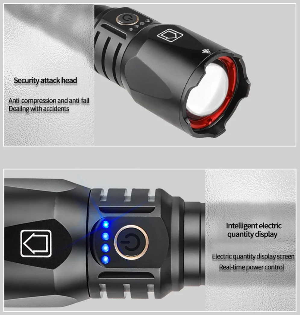 Imagem -06 - Lanterna Telescópica de Alta Potência Luz Forte Carregamento Inteligente tipo c Função do Banco de Potência Longo Alcance 5000 Metros