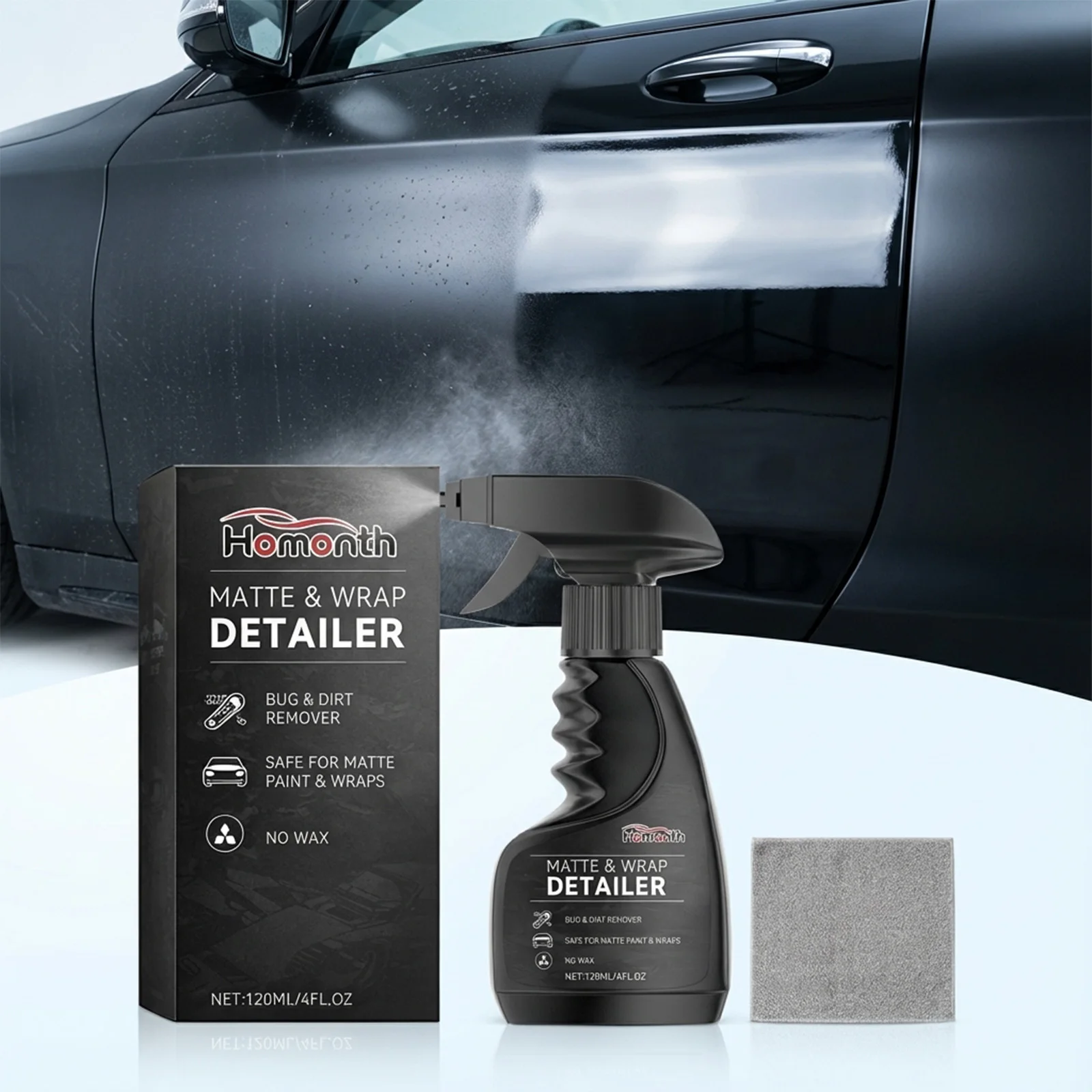 Homonth Matte Paint Wrap Detailer Spray No Wax Bug Dirt Remover Safe For Auto Exterior Daily Care Maintenance Cleaning 120ml