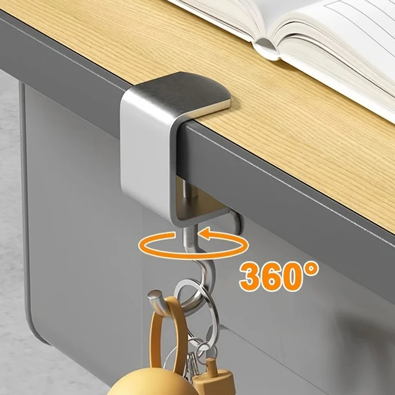 1/2/4pcs 360° Rotatable Steel Table Hooks - Detachable, Non-Destructive Installation For Office Desks, School Dormitories view 5