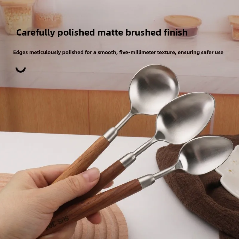 304 Stainless Steel Steak Knife Fork Spoon Walnut Wood Western Dinner Spoon High Aesthetic Value Soup Spoon Dinnerware Set
