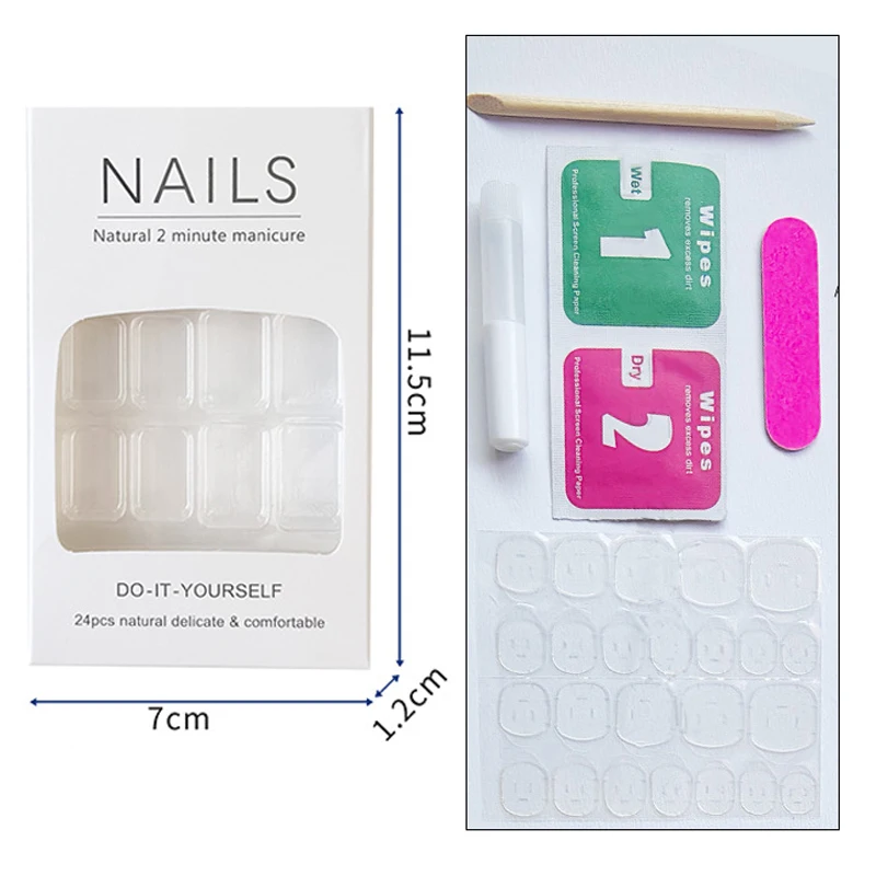 Cabeça quadrada longa unhas falsas ponta francesa imprensa em unhas com cola cobertura completa pó gradiente unhas falsas wearable unhas falsas conjunto