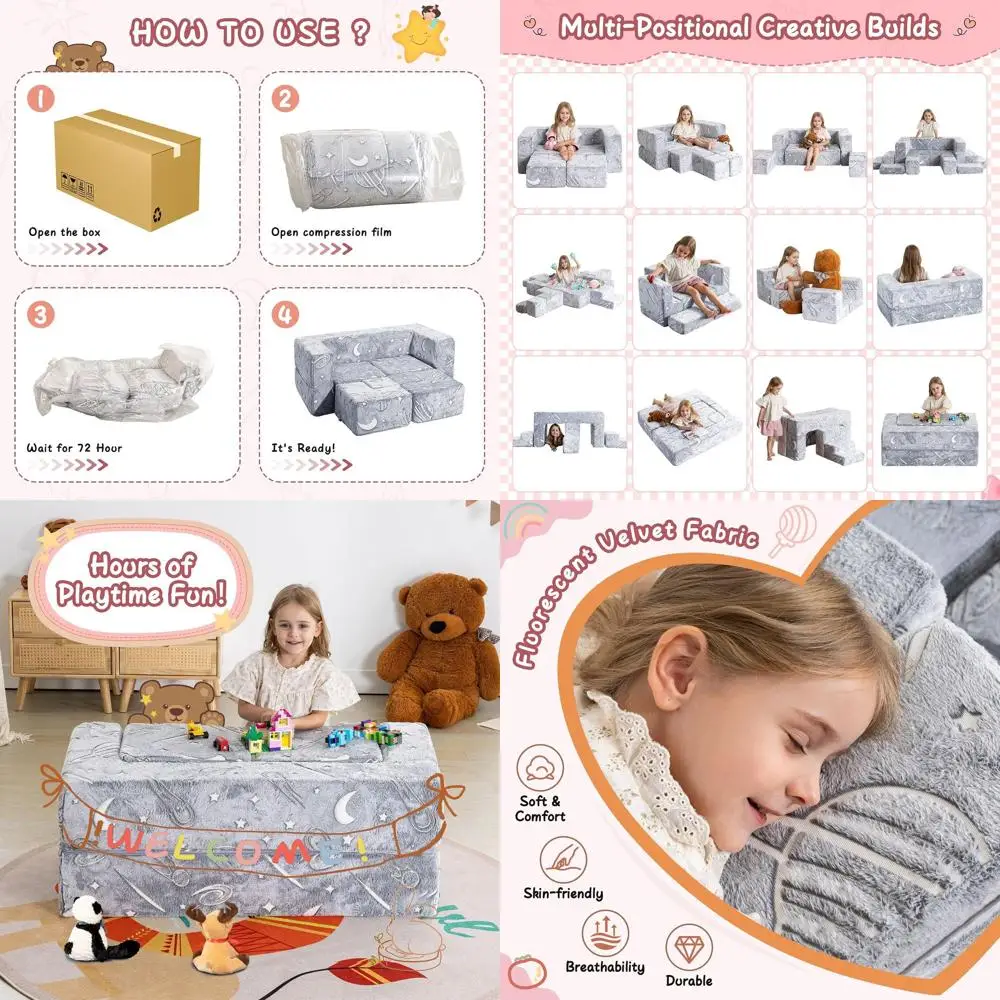 

Детский игровой диван из пенопласта-трансформеры: модульный, светящийся в темноте, идеально подходит для игровых комнат и спален