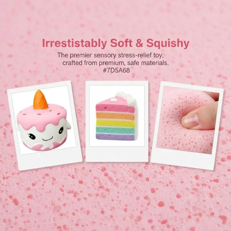 Stress Relief Soft Strawberry Cake Squeeze Toy Lifelike Simulated Food Fidget Toy for Travel Time Killing