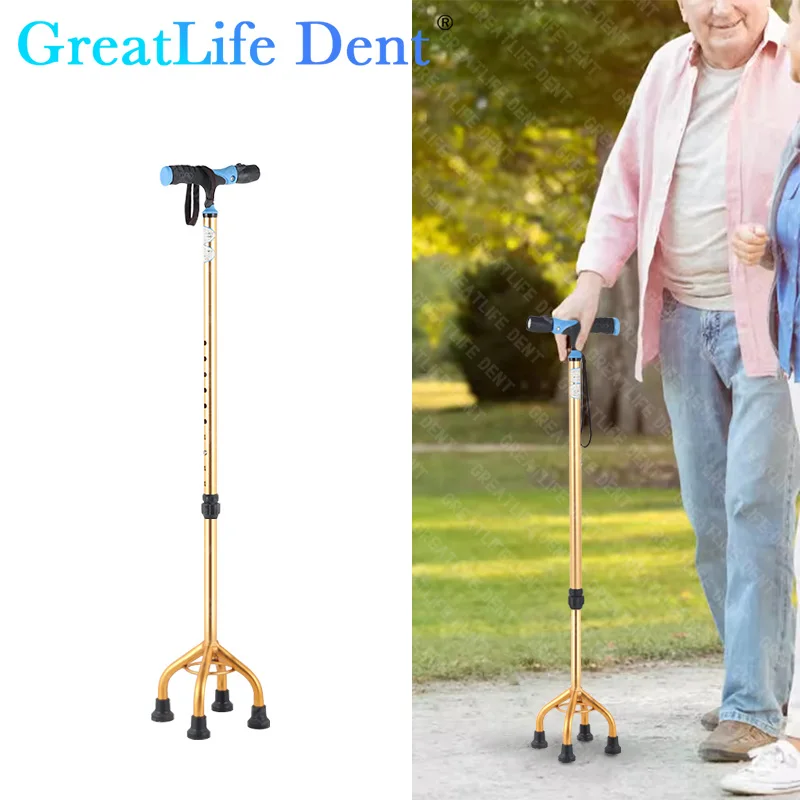 

GreatLife Dent светодиодный светильник, нескользящие трости для пожилых людей, многофункциональный костыль из алюминиевого сплава с большой четырьмя футами для пожилых людей