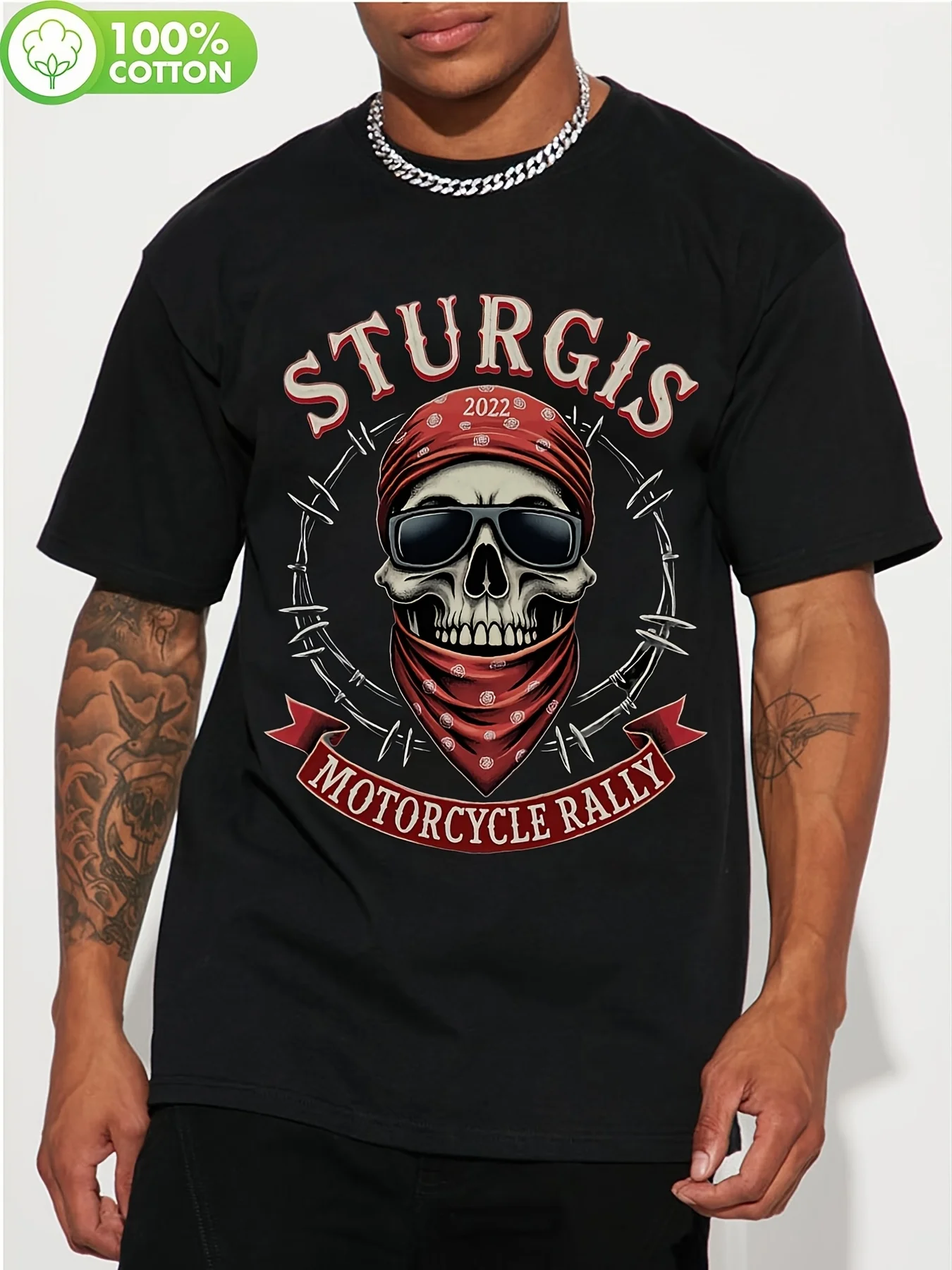 Men's Official Sturgis Motorcycle Rally Graphic TShirt 180G Heavyweight Biker Tee Featuring Skull Motorcycle Design SingleSided Print Crew Neck Short Sleeve Suitable for Motorcycle RallyRetro Casual Short-sleeved T-shirt with a Round Neck and Printed
