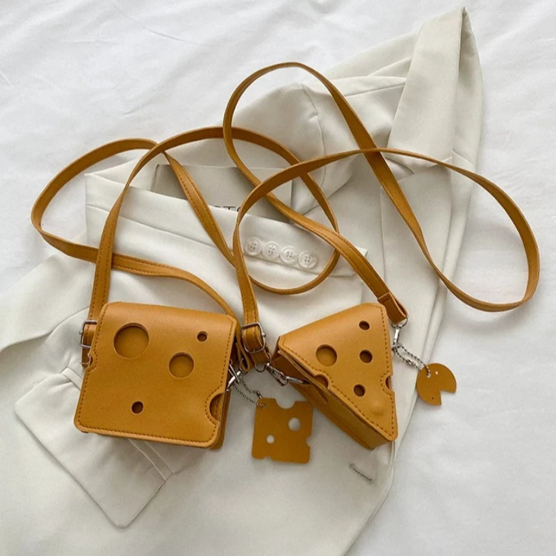 New Trendy Cute Mini Women Crossbody Bags,Hole Cheese Triangle Lipstick Earphones Crossover Change Minimalist Small Square Bag