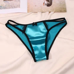 Bragas de satén de seda suave para mujer, lencería Sexy de cintura baja con borde de encaje, ropa interior sólida cómoda sin costuras, Bragas para mujer A50