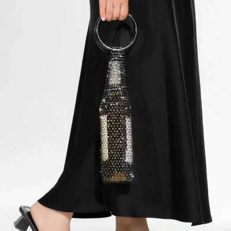 

Artistics Handwoven Rhinestones Handheld Bag Accessory for Bottle Storage and Daily Use Items With Secure Compartments 87HA