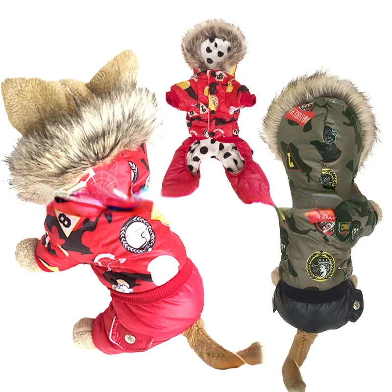 

Пуховая одежда для щенков с защитой от холода теплая толстая одежда с капюшоном на четыре ножки Оптовая продажа новая одежда для домашних животных зимняя одежда с подкладкой для домашних животных