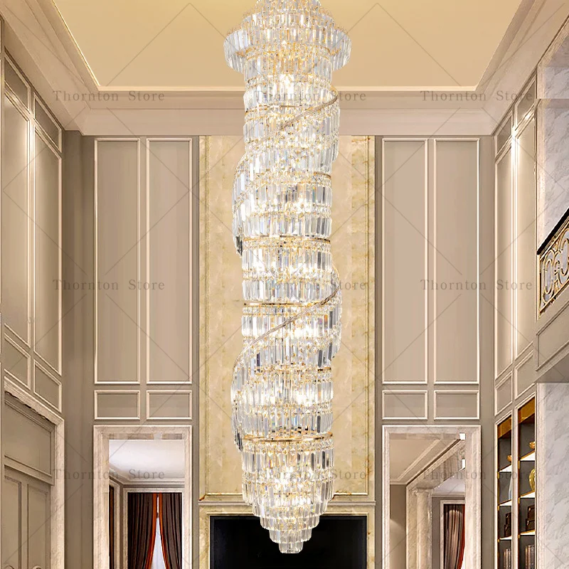 European Crystal Chandelier Living Room Lamp Hollow Hall Chandelier Luxury Atmosphere Duplex Villa Hotel Staircase Lighting