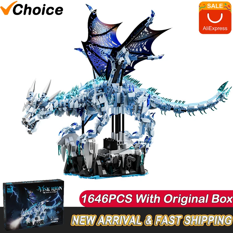 

NEW 1646PCS BIG Ice Dragon Building Blocks Animal Model Fire Breathing Dragon Bricks Desktop Display Toys For Kids Gifts Decor