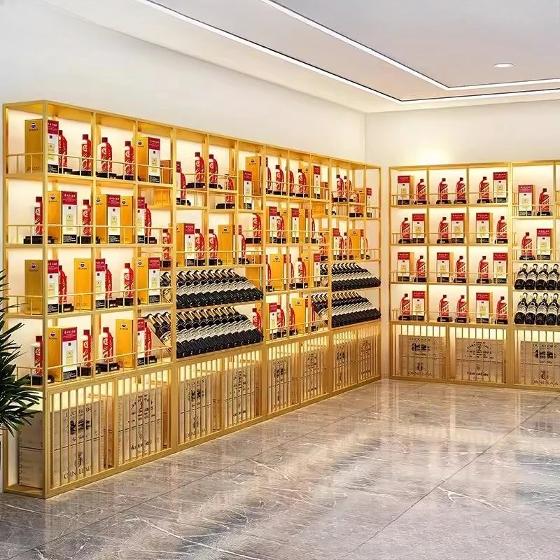 Winery shelf display cabinet floor-to-ceiling multi-layer rack wrought iron paint