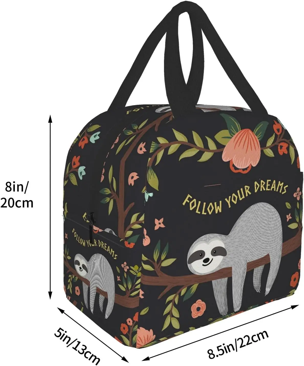 Follow Your Dream Lunch Bag Compact Tote Bag Cute Sloth Reusable Lunch Box Container For Women Men School Office Work