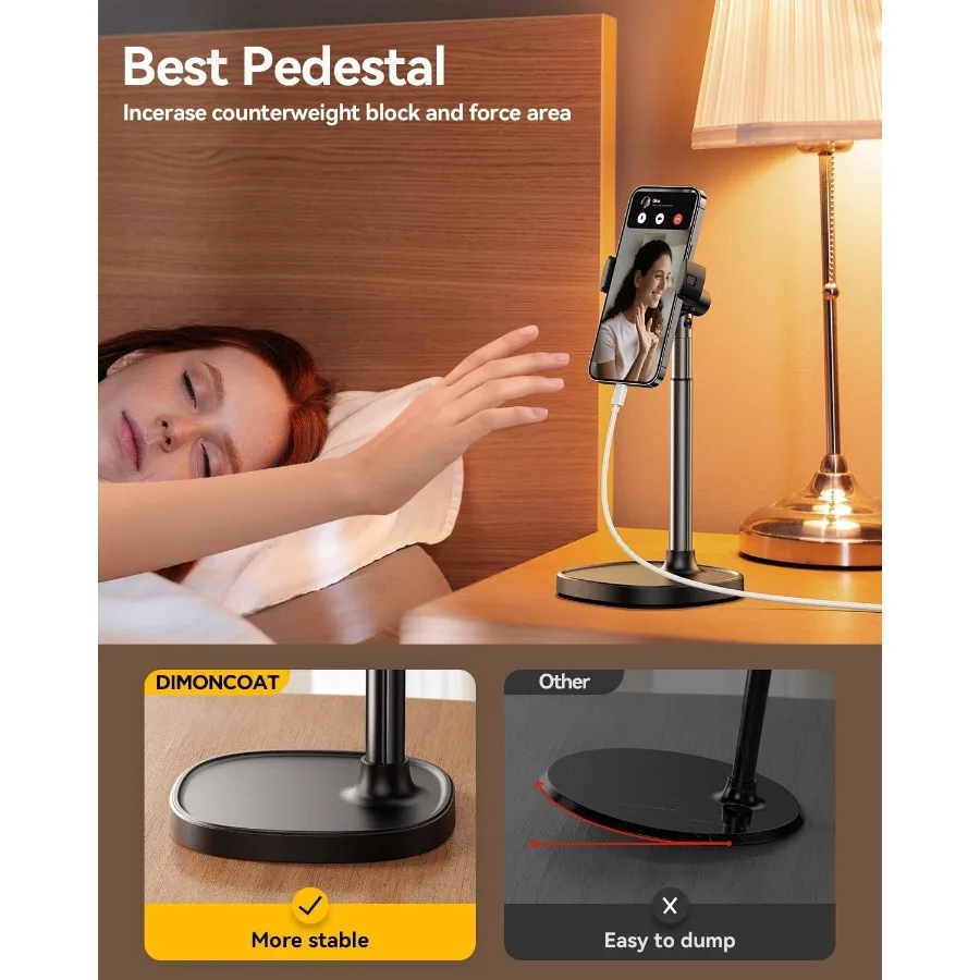 Supporto per telefono universale in lega di alluminio regolabile in altezza ad angolo per supporto per cellulare retrattile da scrivania per la registrazione e negli uffici