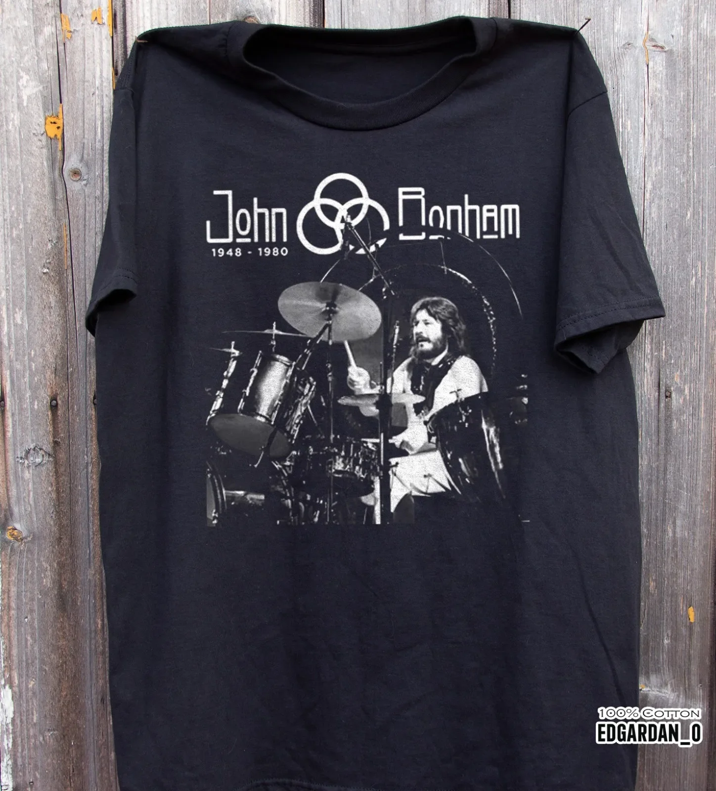 JOHN BONHAM Drummer Legend Black Unisex T-shirt Size S-5XL