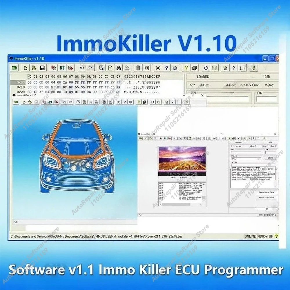 Latest ECU Programmer Tools ImmoKiller V1.10 IMMO Off Software obd2 scanner for Car Repairing Passing Virigining the Immobilizer