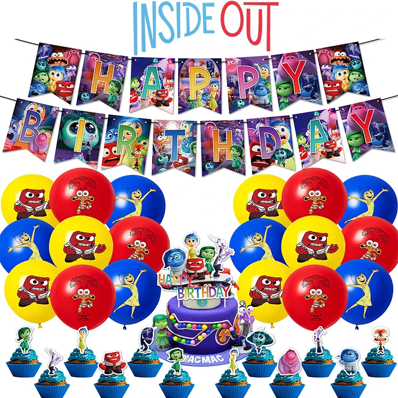 New Inside Out 2 Children Birthday Party Decorations Anime Action Figures Periphery Theme Party Supplies Balloon Banner Gift Bag