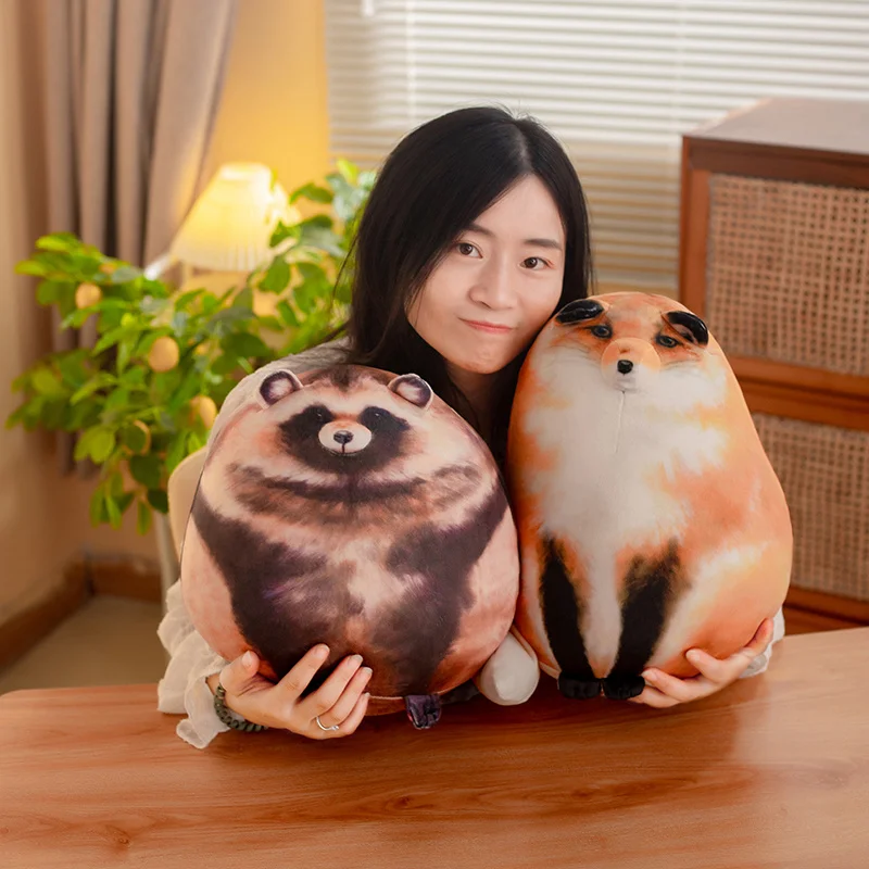 Simulation 3D Print Fox Cat Plush Throw Pillow Toy Cartoon Stuffed Animals Raccoon Plushies Doll Cushion Anime Soft Kids Toys