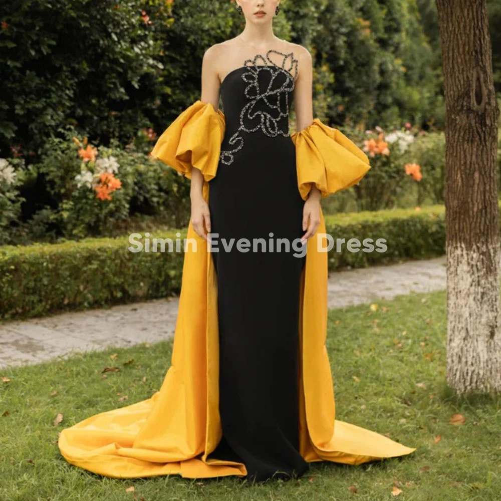 

Simin женские прямые вечерние платья без бретелек с бисером длиной до пола, элегантные платья без рукавов со шлейфом средней длины 2025
