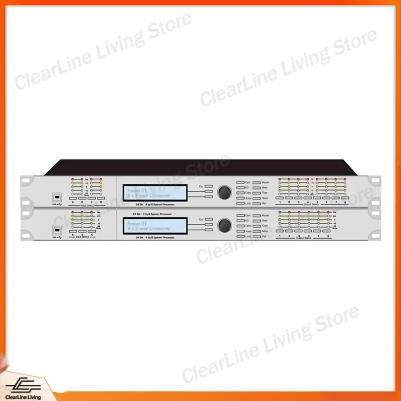 DX-36 4 Channel Digital Audio Processor Stereo Mono Output Live Broadcast Stage Sound System Silver DSP Equalizer Mixer