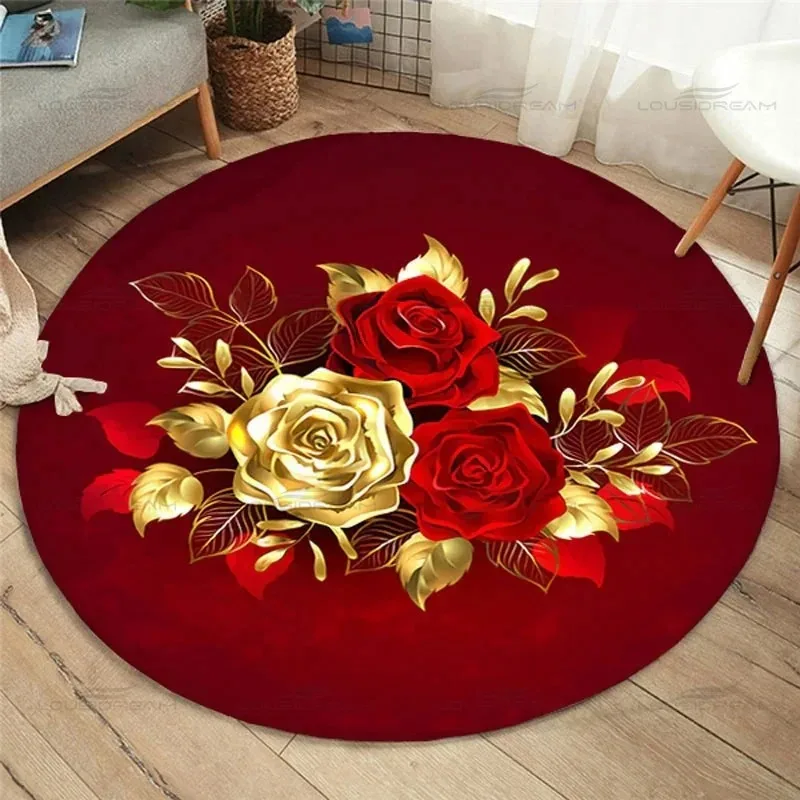 Noble Red Gold Rose Circular Carpet Anti Slip and Easy To Clean Ideal Carpet for Home or Vacation Homes Durable and Affordable