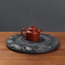Black Basalt Coasters Premium Hand Carved Lotus Pattern Heat Resistant Oriental Zen Home Office Tea Ceremony Luxury Gift 20cm