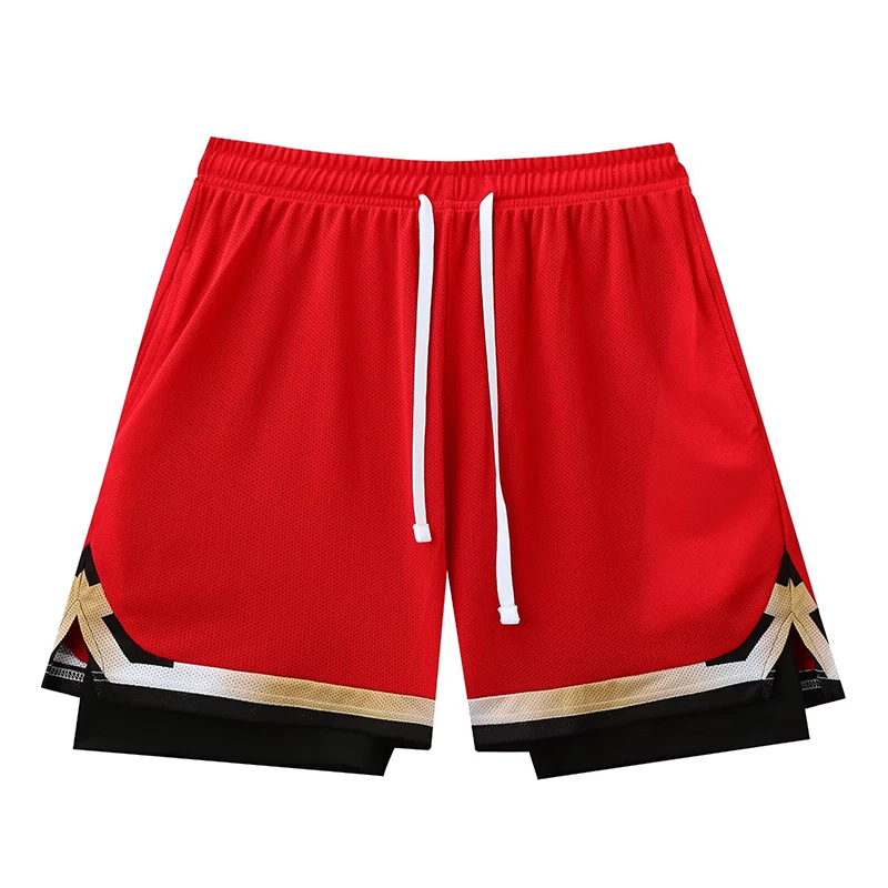 American Fake Two Three-point Shorts Men Summer Basketball Breathable Quick-drying Four-point Running Sports Gym Fitness Pants