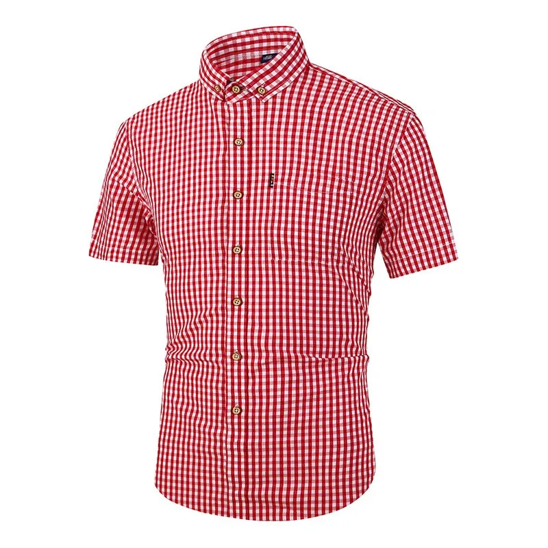 New High-Quality Men's Checked Breathable Short-Sleeved Shirt, a Casual and Comfortable Top, a Must-Have Clothing Item for Summe