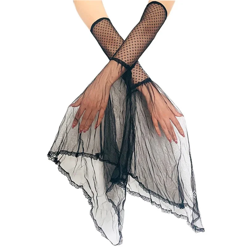 Halloween Costume Gloves Black Long Lace Cuff Sleeves For Women Teens Girl Elegant Detachable Bowknot Decorative Sleeves