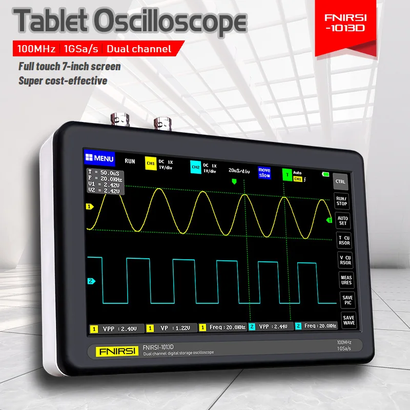 FNIRSI 1013D Dual Channel, Digital Touch Flat Panel Oscilloscope 100M Bandwidth 1GS Sampling Rate