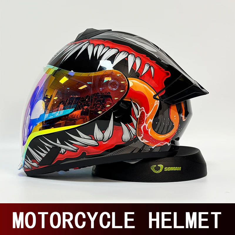Double-lens motorcycle helmet men and women anti-fog mask helmet ghost face full helmet motorcycle cruise pedal travel helmet