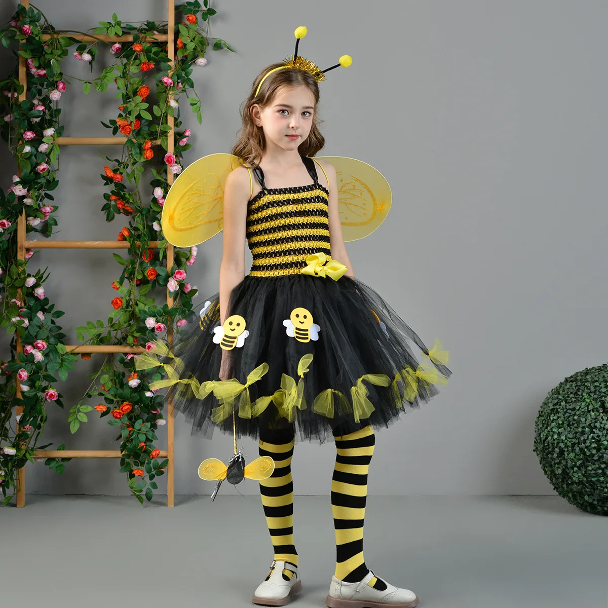 Little Bee Tutu Dress for Girls Halloweeen Cosplay Costume Tulle Flowers Kids Holiday Party Honeybee Fairy Fancy Dress Up Outfit