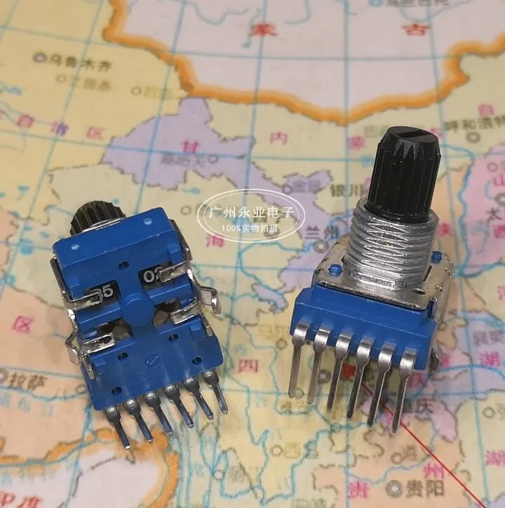 2 Piece RK12 Type Vertical Double Potentiometer Single Row 6 Feet B5K Handle 13MM Volume Audio Electronic Instrument Accessories