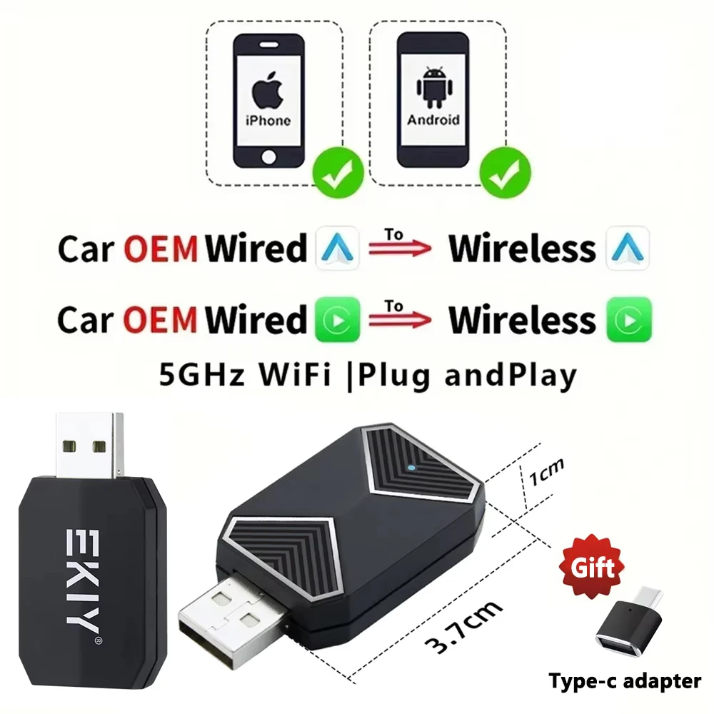 EKIY 2in1 Draadloze CarPlay Dongle Draadloze Android Auto Adapter AI Smart Box Auto Intelligente Systemen Voor Auto Met Bedrade CarPlay