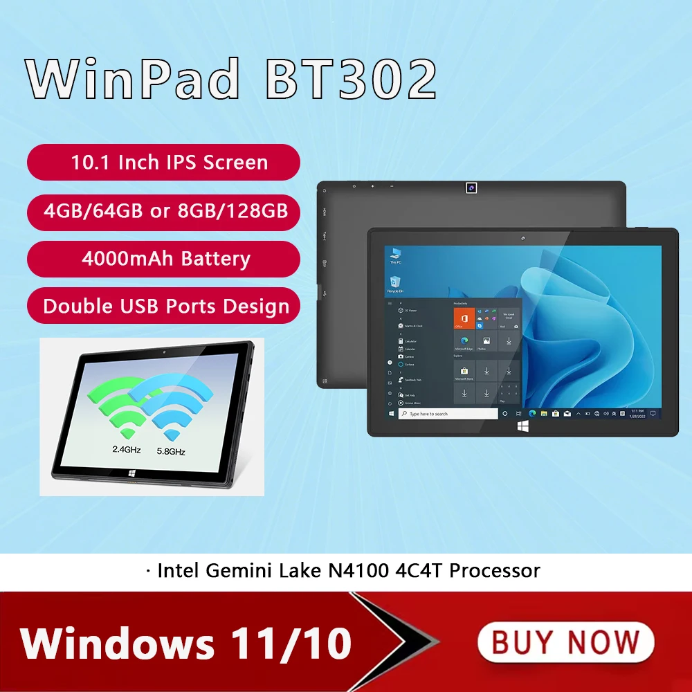 2025 New 10.1 Inch Touch Winpad BT302 Windows 11/10 Tablet PC 4GB+64GB/8GB+128GB 4000mAh 2.4GHz/5.8GHz WiFi BT Smart Pad Cheap