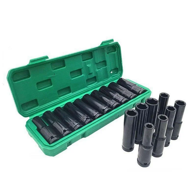 10 Pieces of 8-24mm 1/2 Electric Wrench Socket Head Pneumatic Socket Lithium Electric Wrench Hexagon Opening Lengthened.