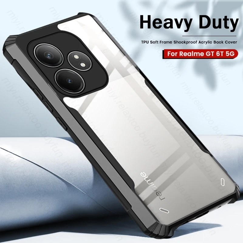 Acrylic Clear Back Cover For Realme GT 6T 5G Case Hard PC+TPU Armor Shockproof Coque Realmi GT6T RealmeGT6T 6 T T6 5G 2024 6.78