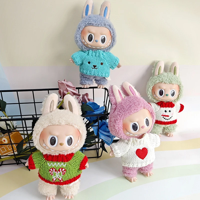 1Set Outfit Accessories For Labubu Idol Dolls Sweater Pants Clothing DIY Kid Gift 17cm Cute Mini Plush Doll's Clothes