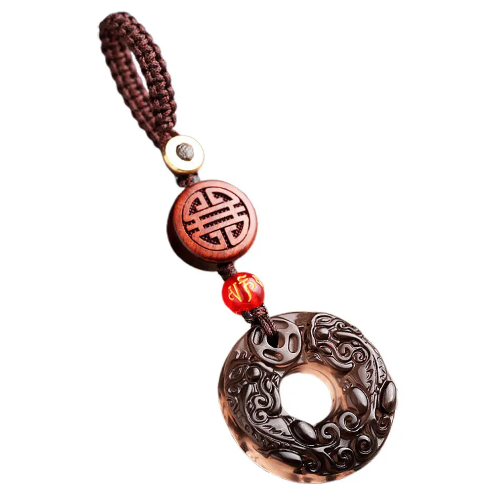

Obsidian Car Keychain Double Pi Yao Feng Shui Wealth Amulet Good Luck Charm Bag Pendant Key Ring Car Pendant Peace Amulet
