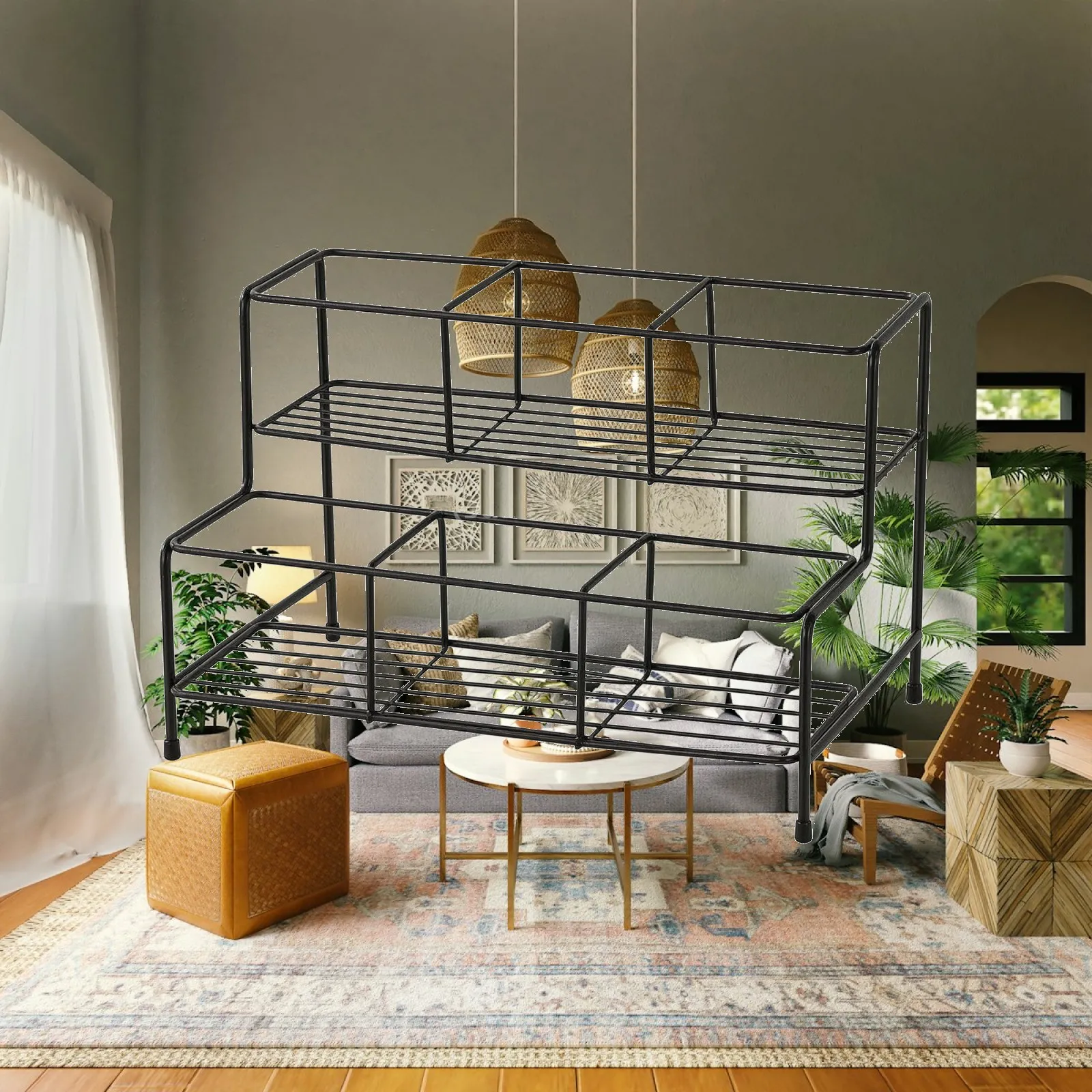 Two-Tier Bottle Organizer Compact 2-Tier Bottle Rack Coffee Syrup Organizer Multi-Purpose for Baristas, Cafes