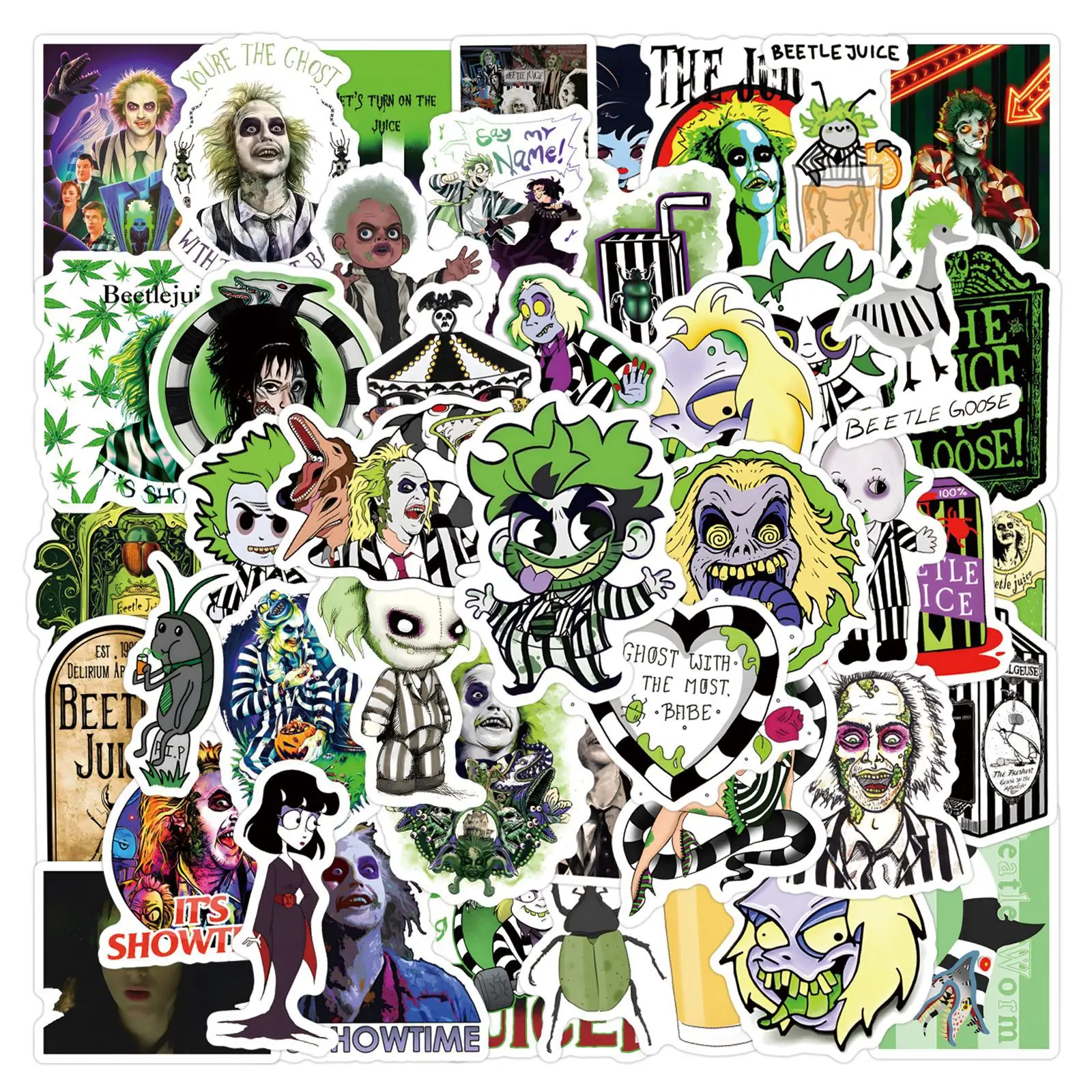 60pcs Movie Beetlejuice Graffiti Sticker Cute Cartoon Stationery Decoration PVC Phone Notebook Car Cool Anime Sticker Kids Toys