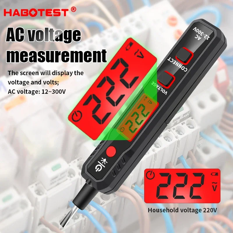 HABOTEST 5-in-1 Electric Voltage Detector Pen Non-contact Circuit Tester with Adjustable 300V AC Backlight HT89