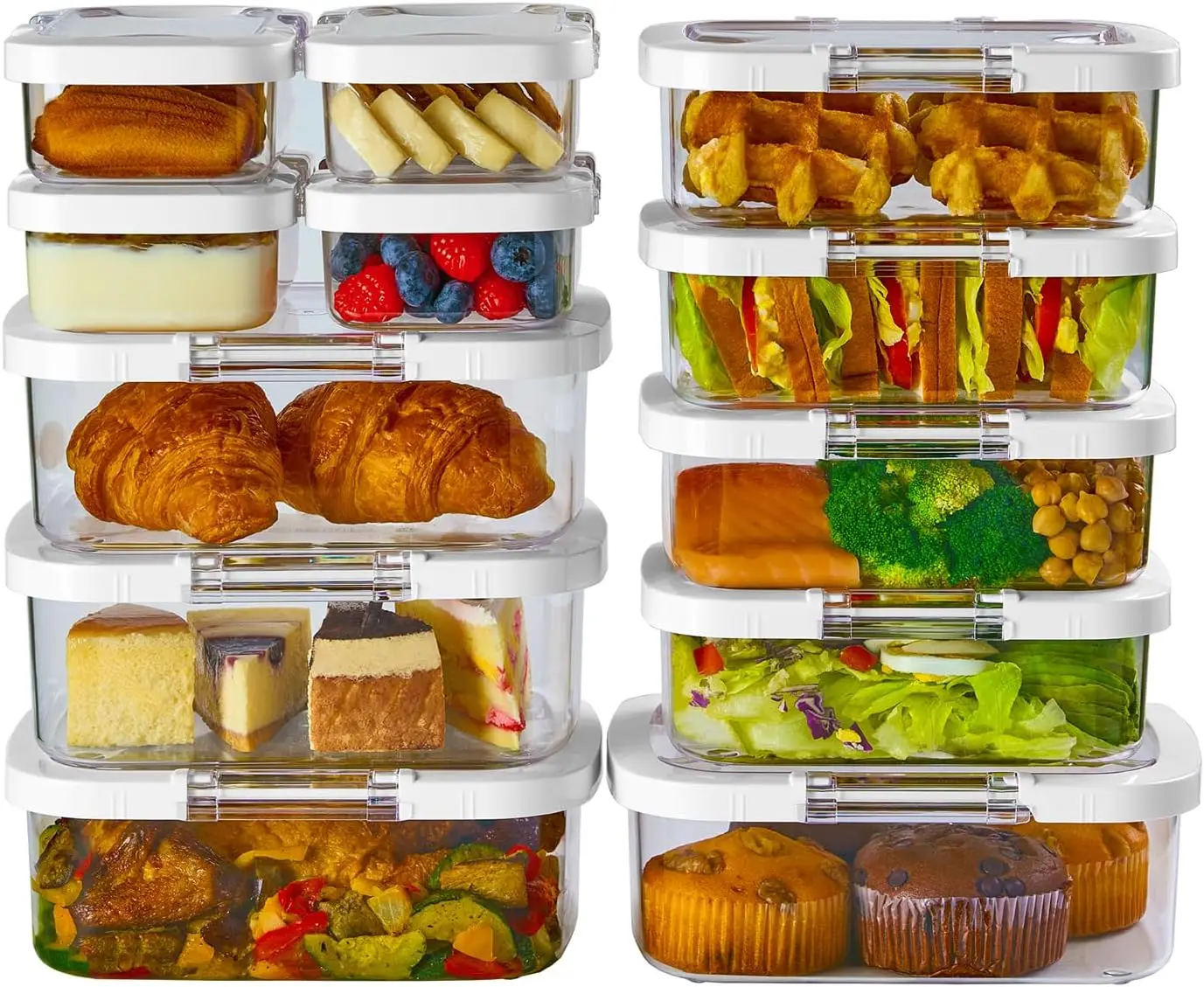

Leak Proof Meal Prep Containers, 12 Pack Stackable Food Storage for Fridge, Microwave Safe Bento Boxes with Lids
