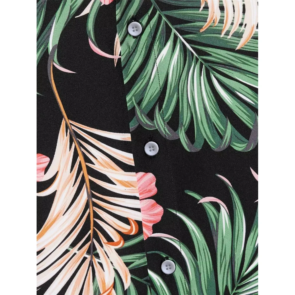เสื้อฮาวาย Ropical Botanical พิมพ์แขนสั้นลําลองปุ่มลงเสื้อผู้ชายฤดูร้อนวันหยุดสบายๆแฟชั่นเสื้อ Larg